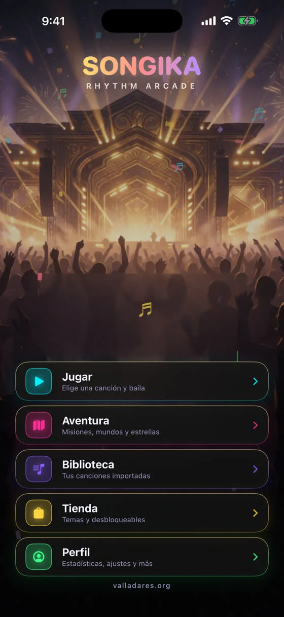 Menú principal de Songika